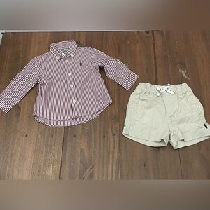 Ralph Lauren Baby Boy Button Down and Shorts Bundle | 9 months |